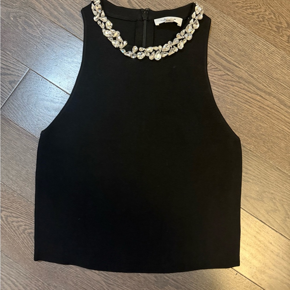 A.L.C Elegant Black Sleeveless Top with Embellished Neckline